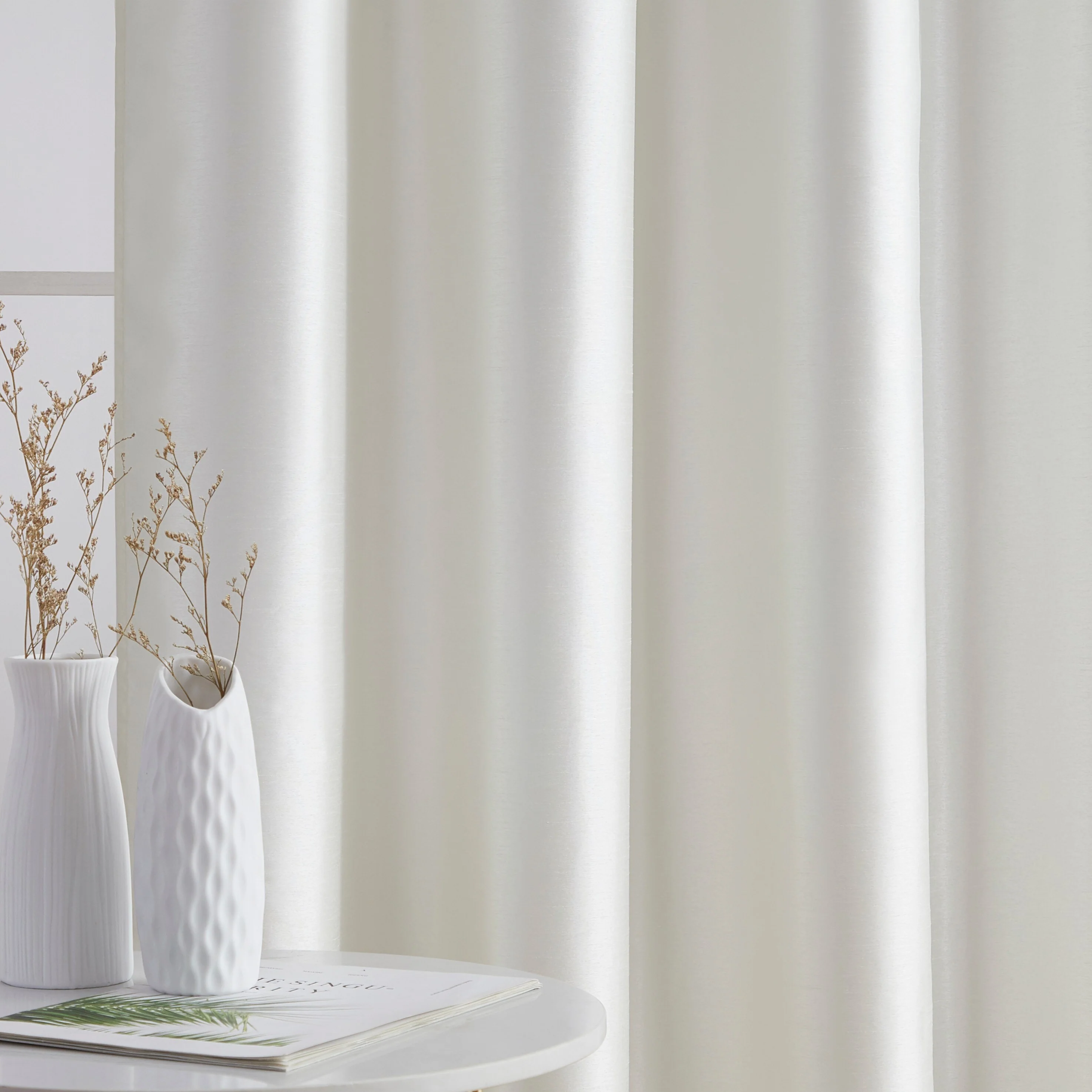 HLC.me Jefferson Faux Silk Semi Sheer Light Filtering Lined Grommet Window Curtain Bedroom, 2 Panels