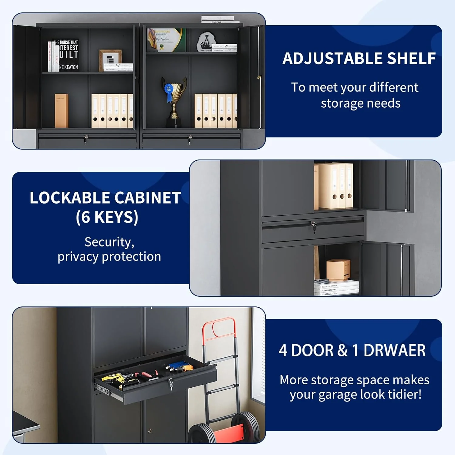 Yizosh Metal Garage Storage Cabinet with Locking Doors and Adjustable Shelves, Tool Storage Cabinet with 1 Drawer - 71