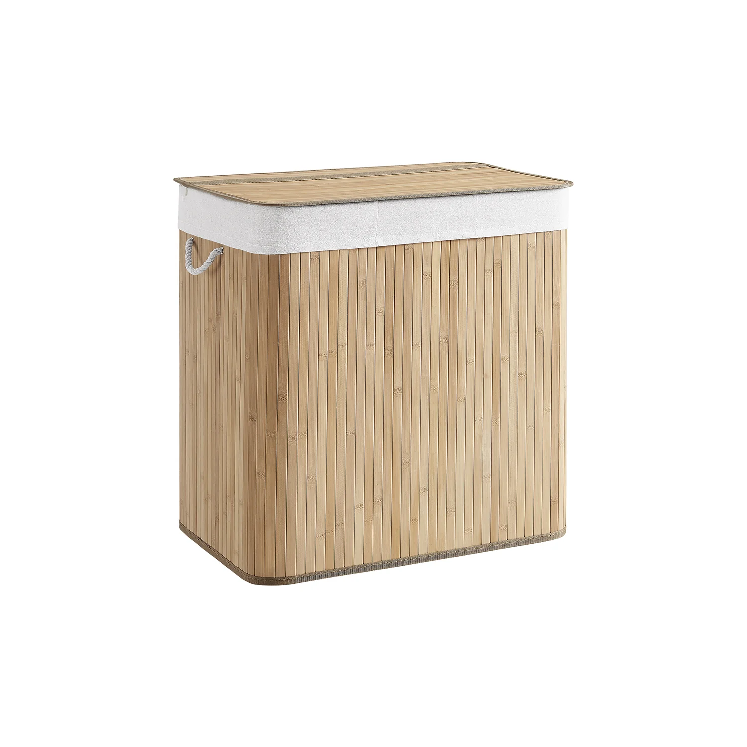 Natural Bamboo Laundry Hamper with Poly-Cotton Fabric & Metal Frame – 23.6