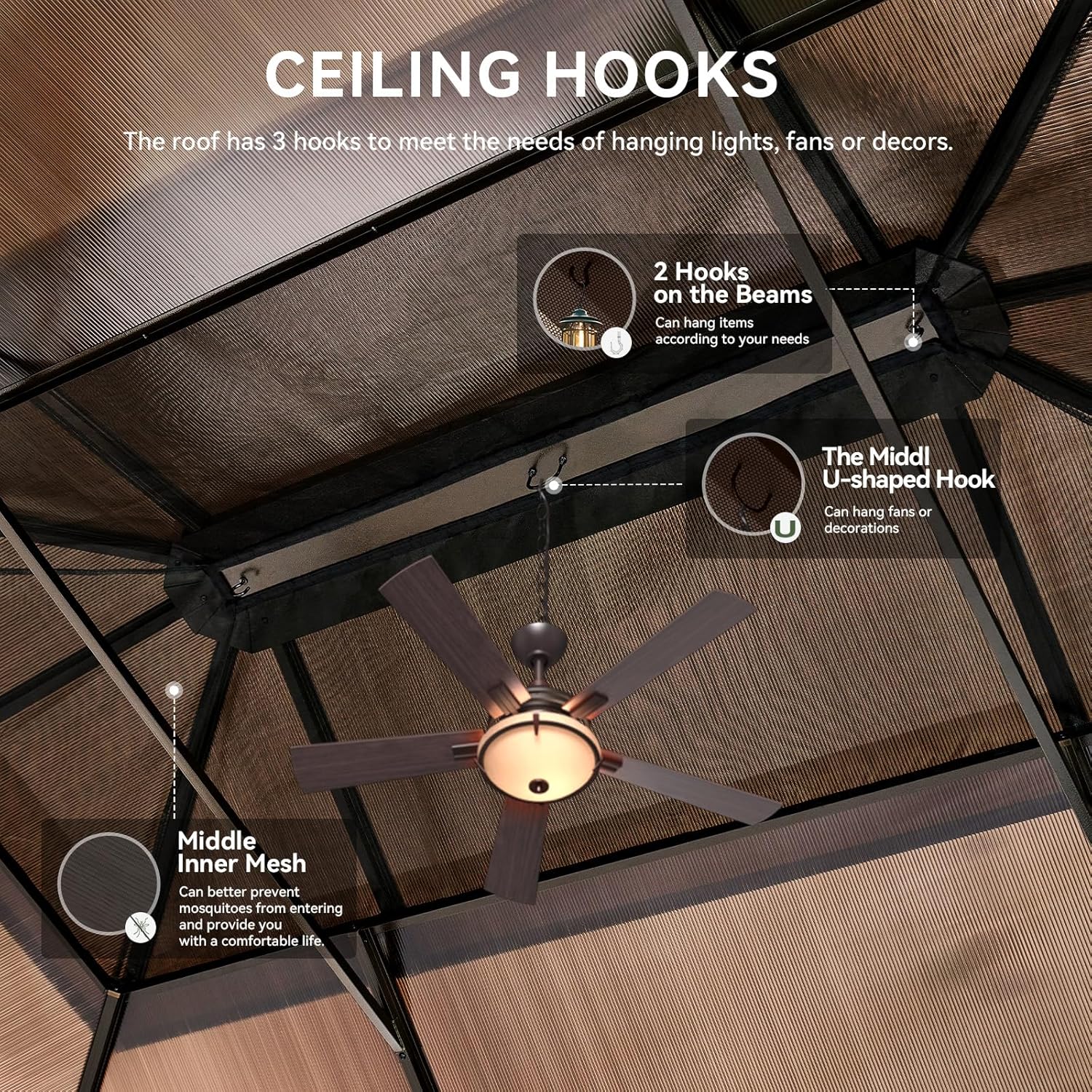 12’X10′ Hardtop Gazebo with Curtains and Netting