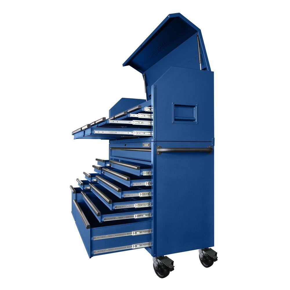 Husky 56 in. W x 22 in. D Heavy Duty 23-Drawer Combination Rolling Tool Chest and Top Tool Cabinet Set in Matte Blue