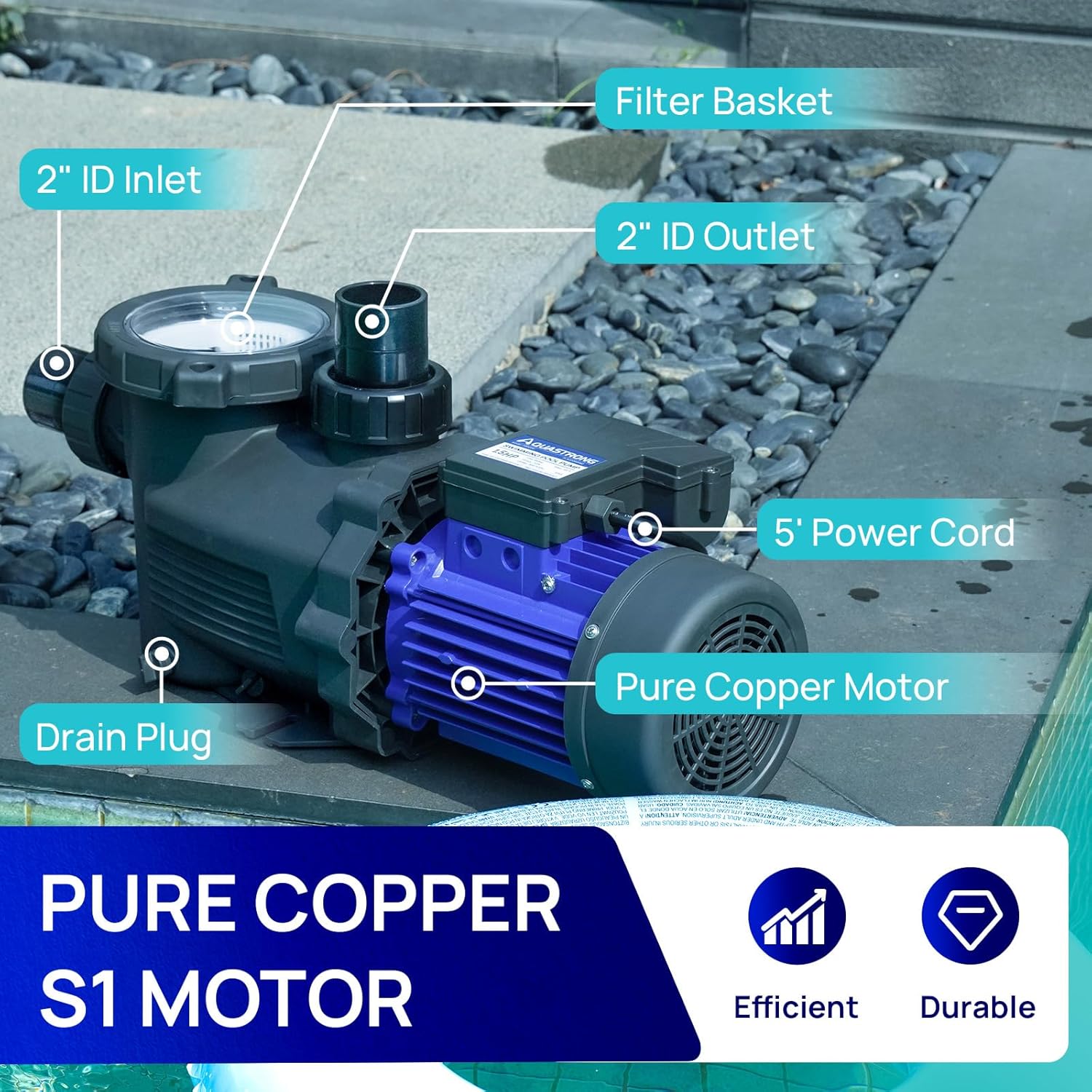 In/Above Ground Pool Pump, 2HP Single Speed, 8917 GPH