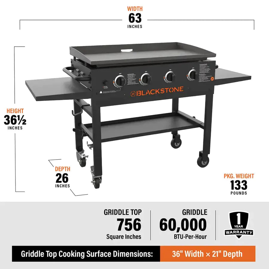 Blackstone 4-Burner 36′′ Griddle Cooking Station with Side Shelves
