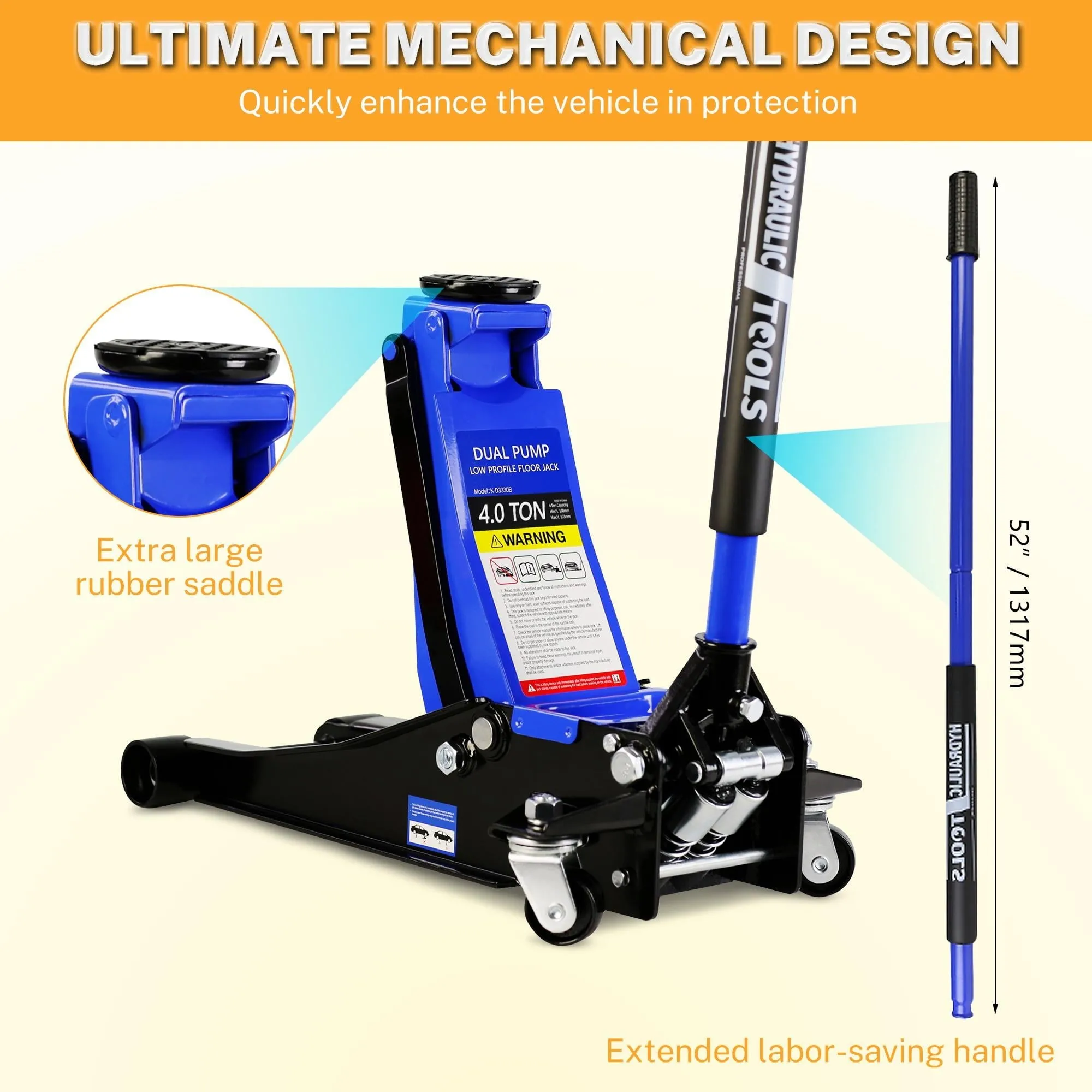2026 4-Ton Floor Jack, Low Profile Car Jack, Heavy-Duty Trolley Jack Car Lift with Dual Pump Pistons, Lifting Range 4