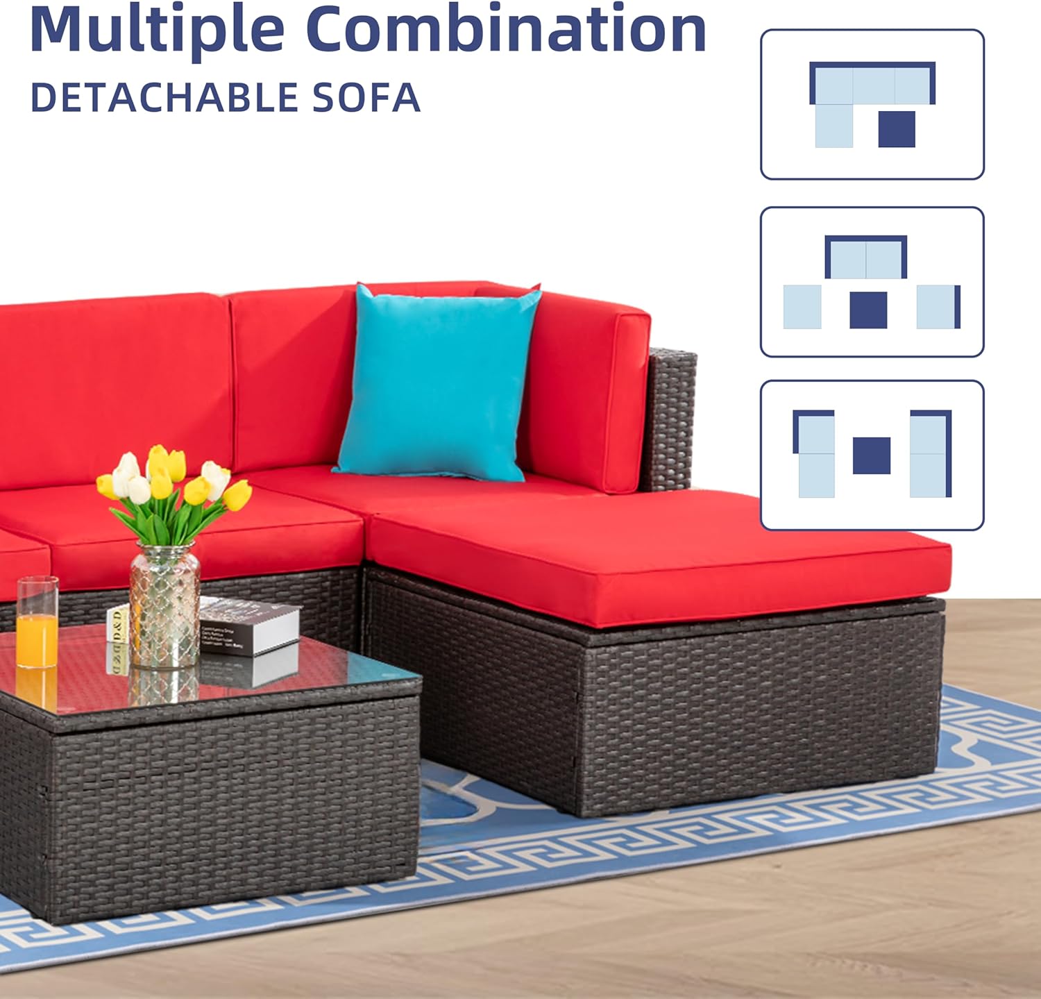 5 Piece All-Weather Patio Furniture Set with Ottoman