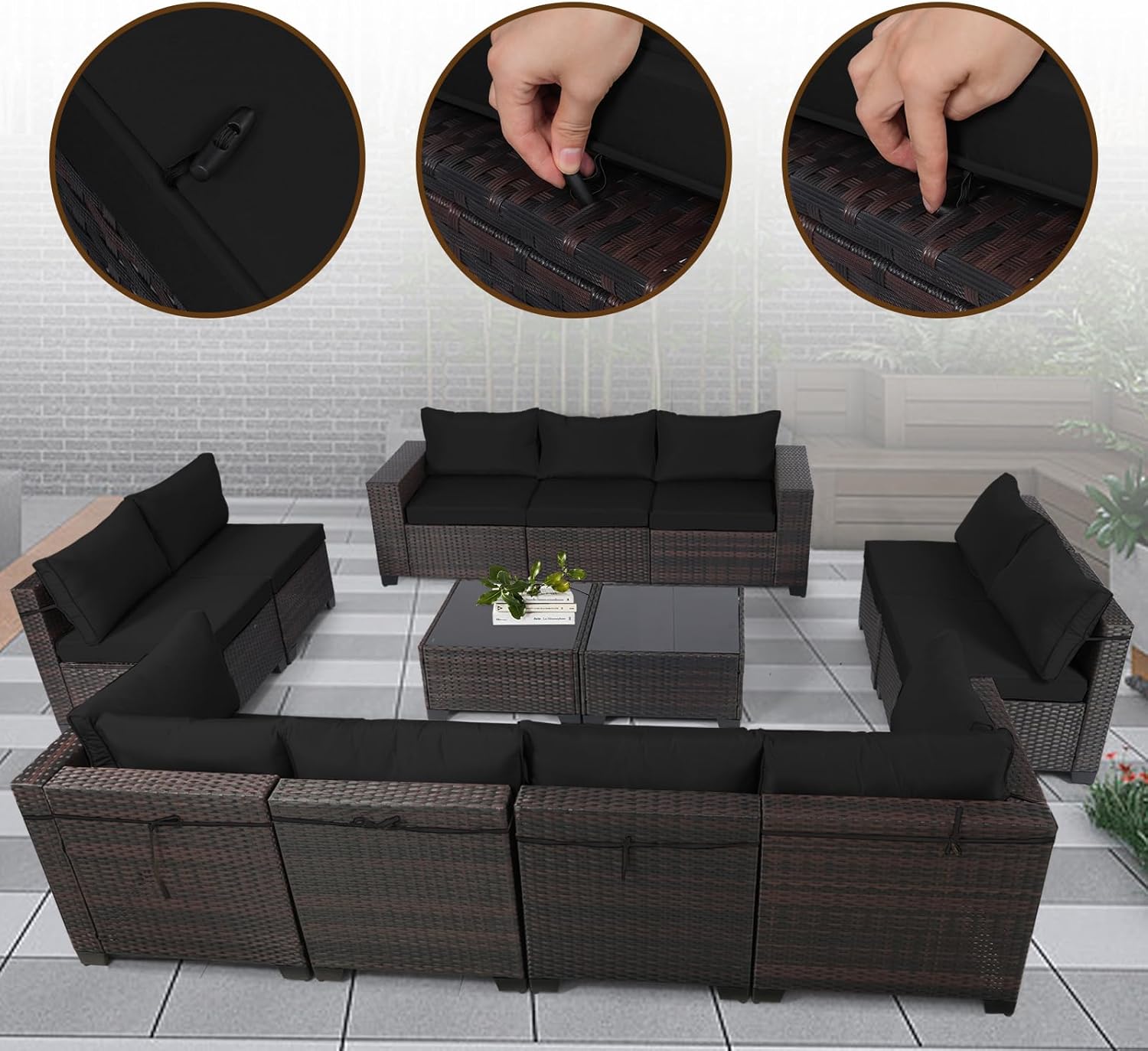 7 Pieces Rattan Patio Furniture Set with Tea Table