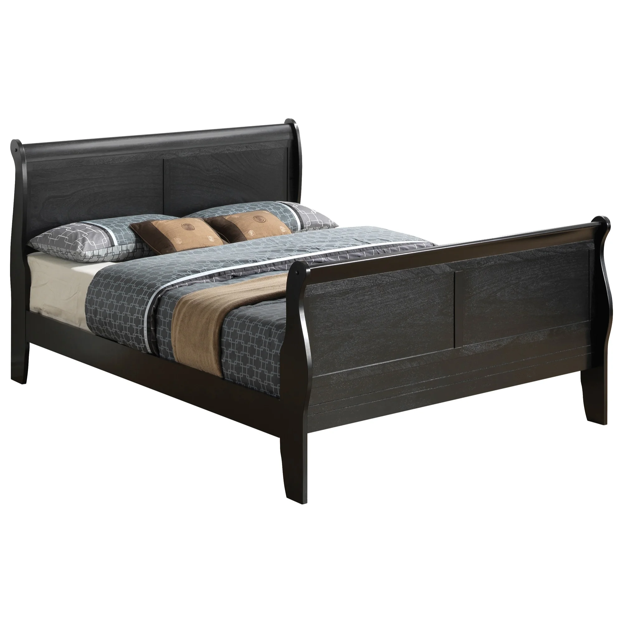 2026 Passion Furniture Louis Philippe Sleigh Wood Bed with High Footboard, Black - King Size