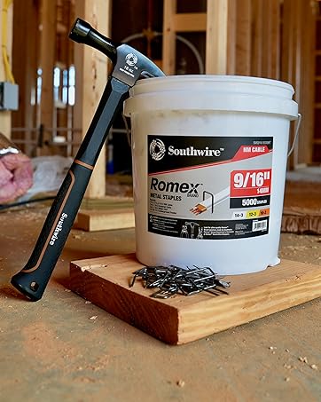 Image of Romex Staples and Southwire 18 oz Hammer in a residential jobsite
