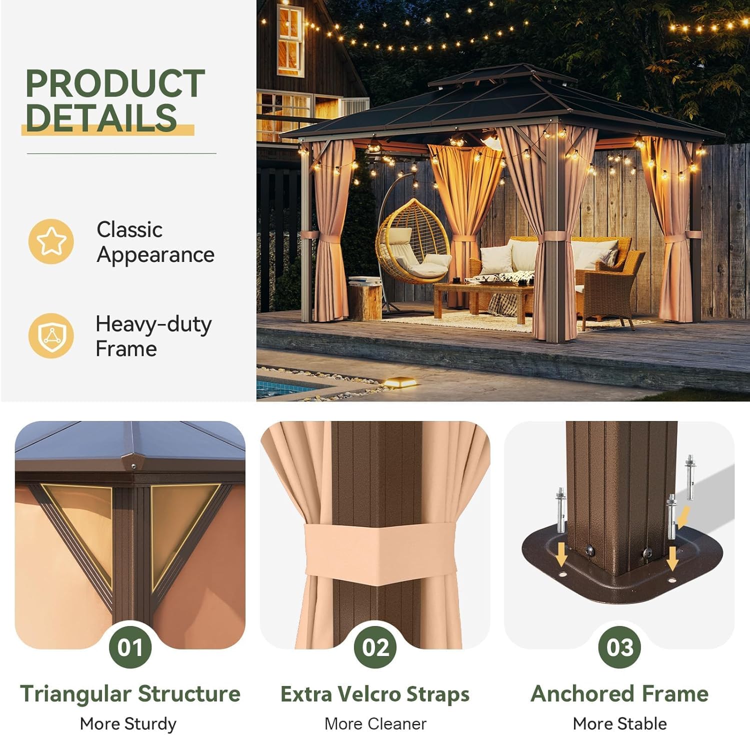 12’X10′ Hardtop Gazebo with Curtains and Netting