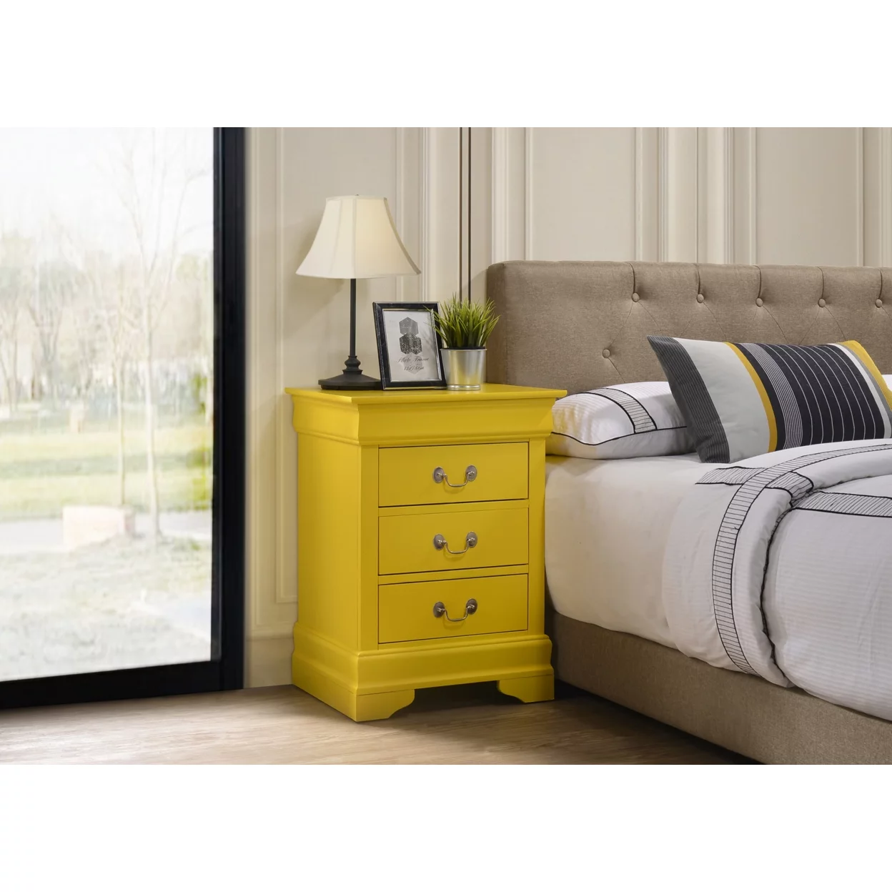 Passion Furniture Louis Philippe 3-Drawer Yellow Nightstand (29