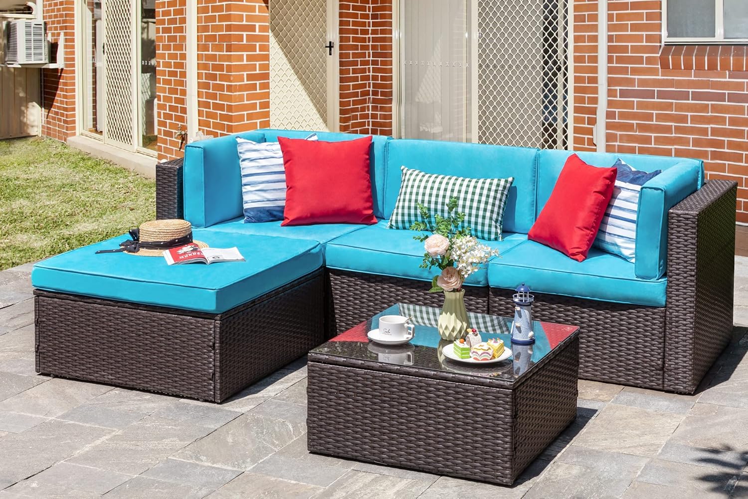 5 Piece All-Weather Patio Furniture Set with Ottoman