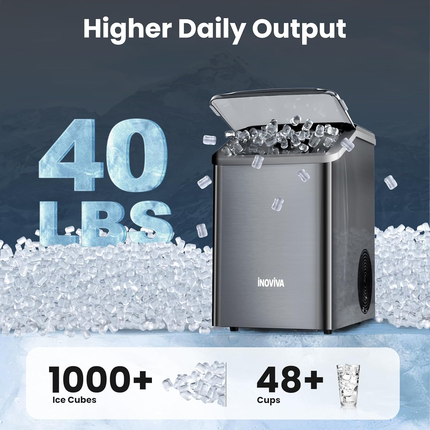 Nugget Ice Maker 40Lbs/24H Soft Chewable Ice