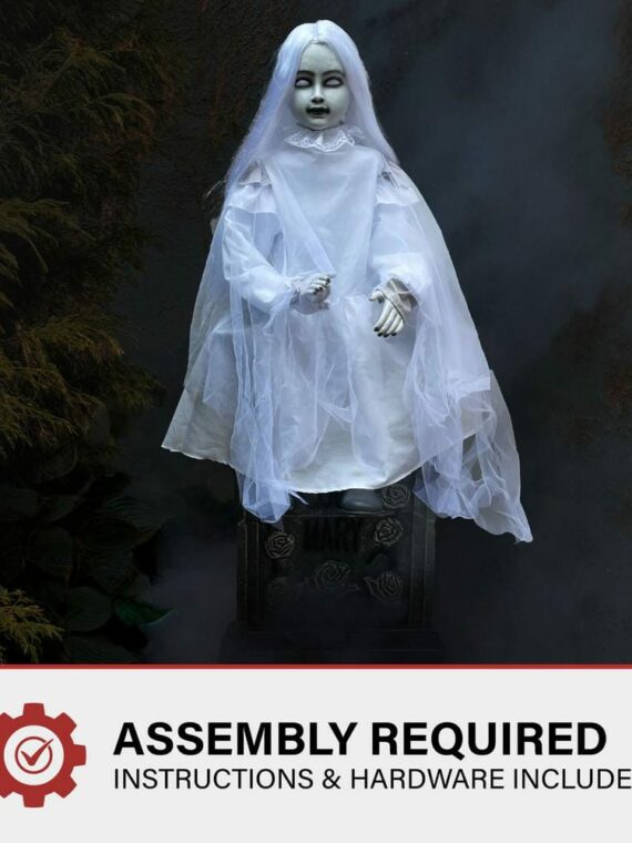 48 in. Premium Talking Halloween Animatronic Darcy The Sitting Tombstone Girl by Tekky