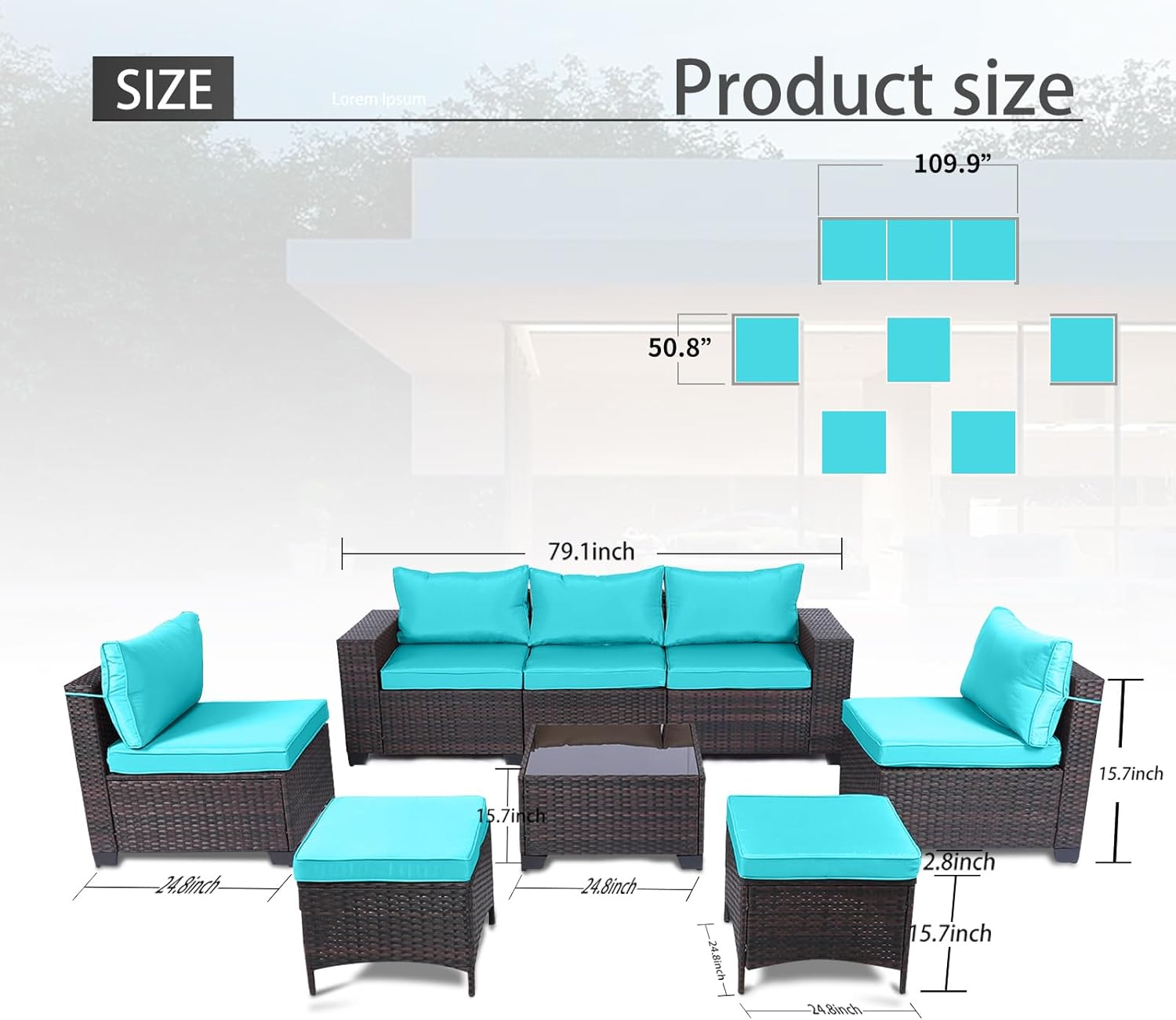 7 Pieces Rattan Patio Furniture Set with Tea Table