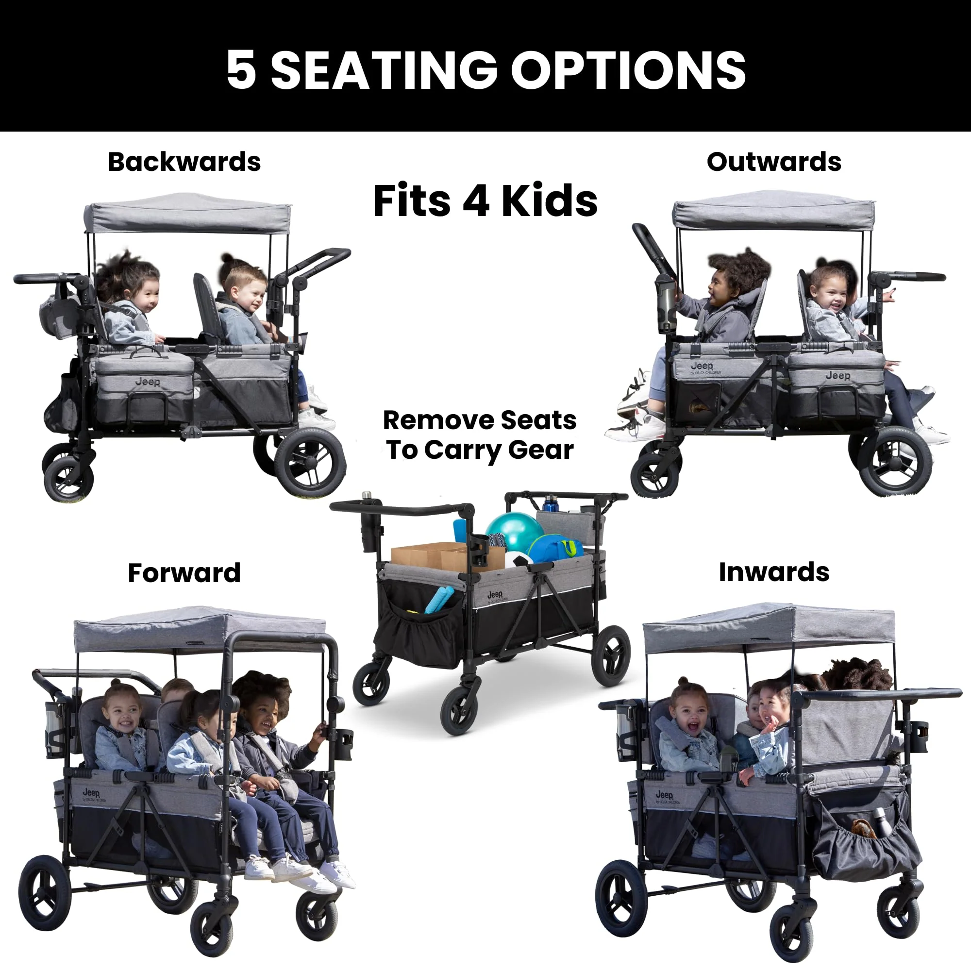 2025 Jeep Wrangler Deluxe 4 Seater Stroller Wagon by Delta Children