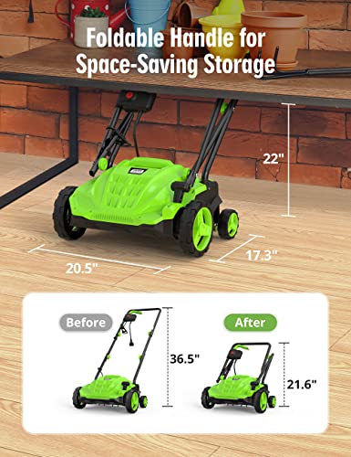 13-Inch 12 Amp Electric Dethatcher Scarifier with Foldable Handle, 2-in-1 Lawn Dethatcher