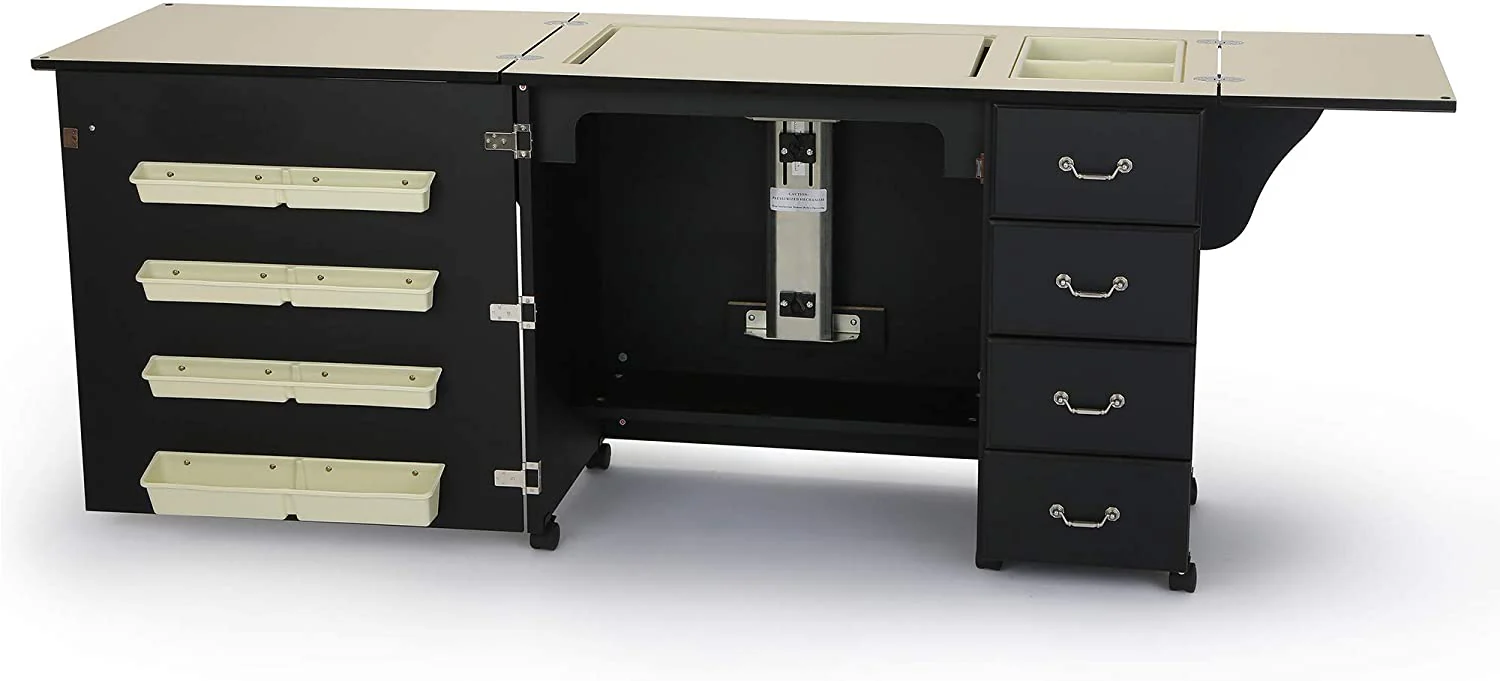 Sewing Cabinet for Sturdy Sewing, Cutting, Quilting, and Crafting with Storage and Airlift, Black Finish