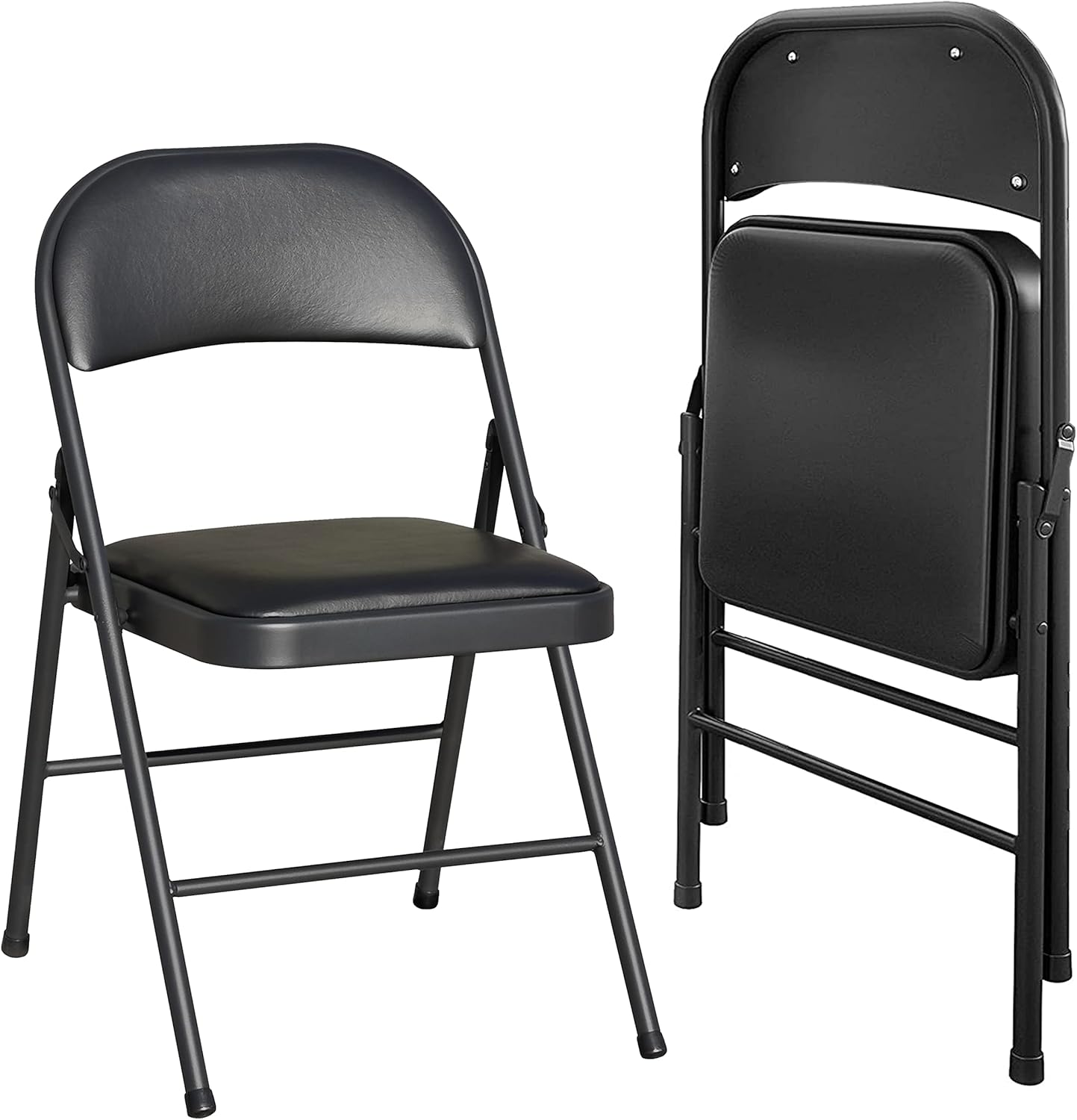 2026 Folding Chairs 2 Pack Vinyl Padded Seat Easy Storage-Stackable Morden Commercial Seat with Powder-Coated Metal Frame Heavy Duty Foldable Chairs for Indoor Office