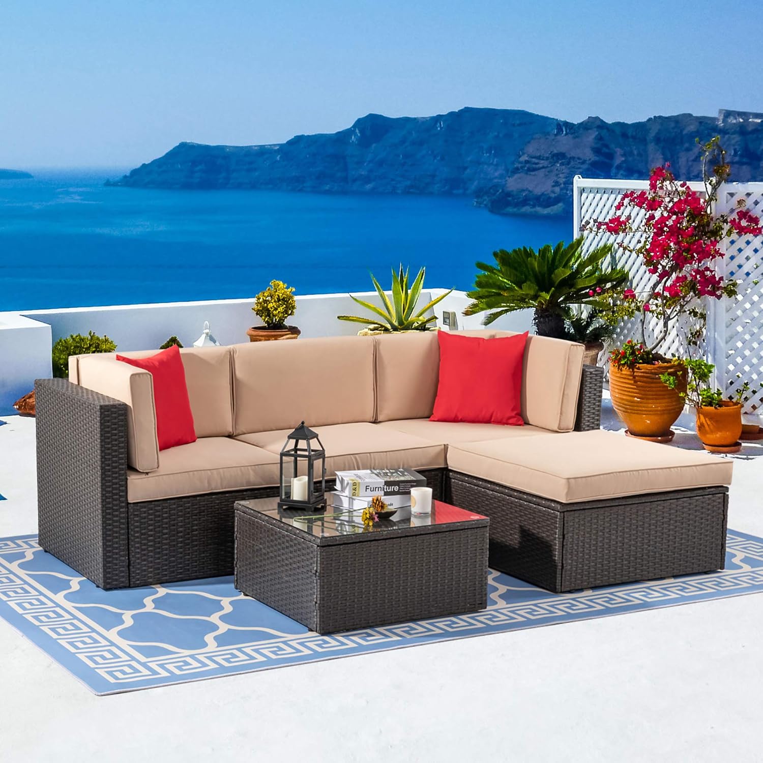 5 Piece All-Weather Patio Furniture Set with Ottoman