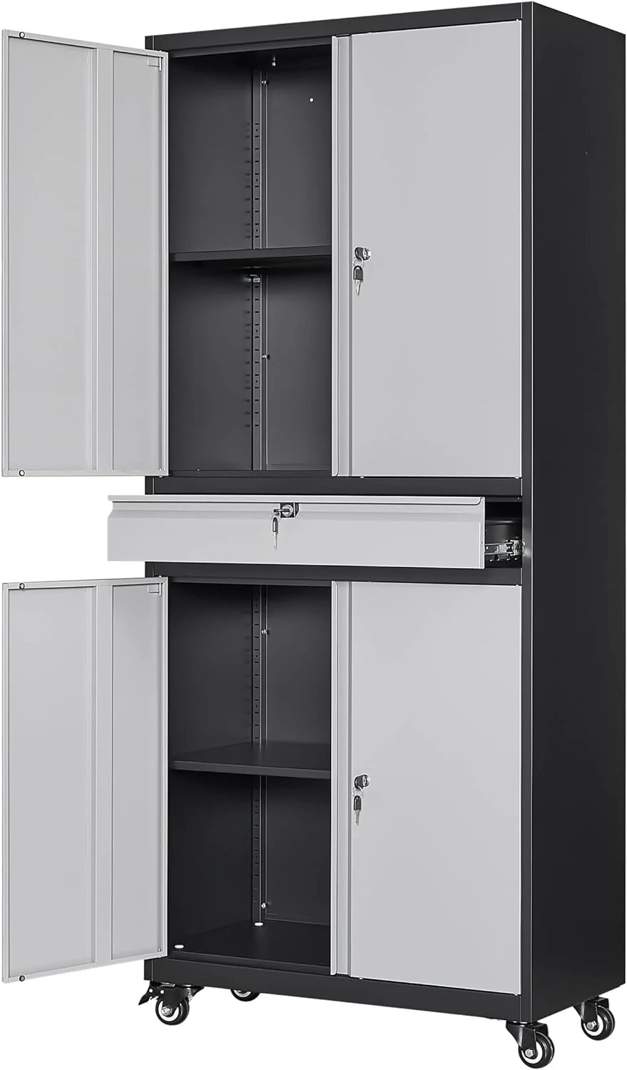 Yizosh Metal Garage Storage Cabinet with Locking Doors and Adjustable Shelves, Tool Storage Cabinet with 1 Drawer - 71