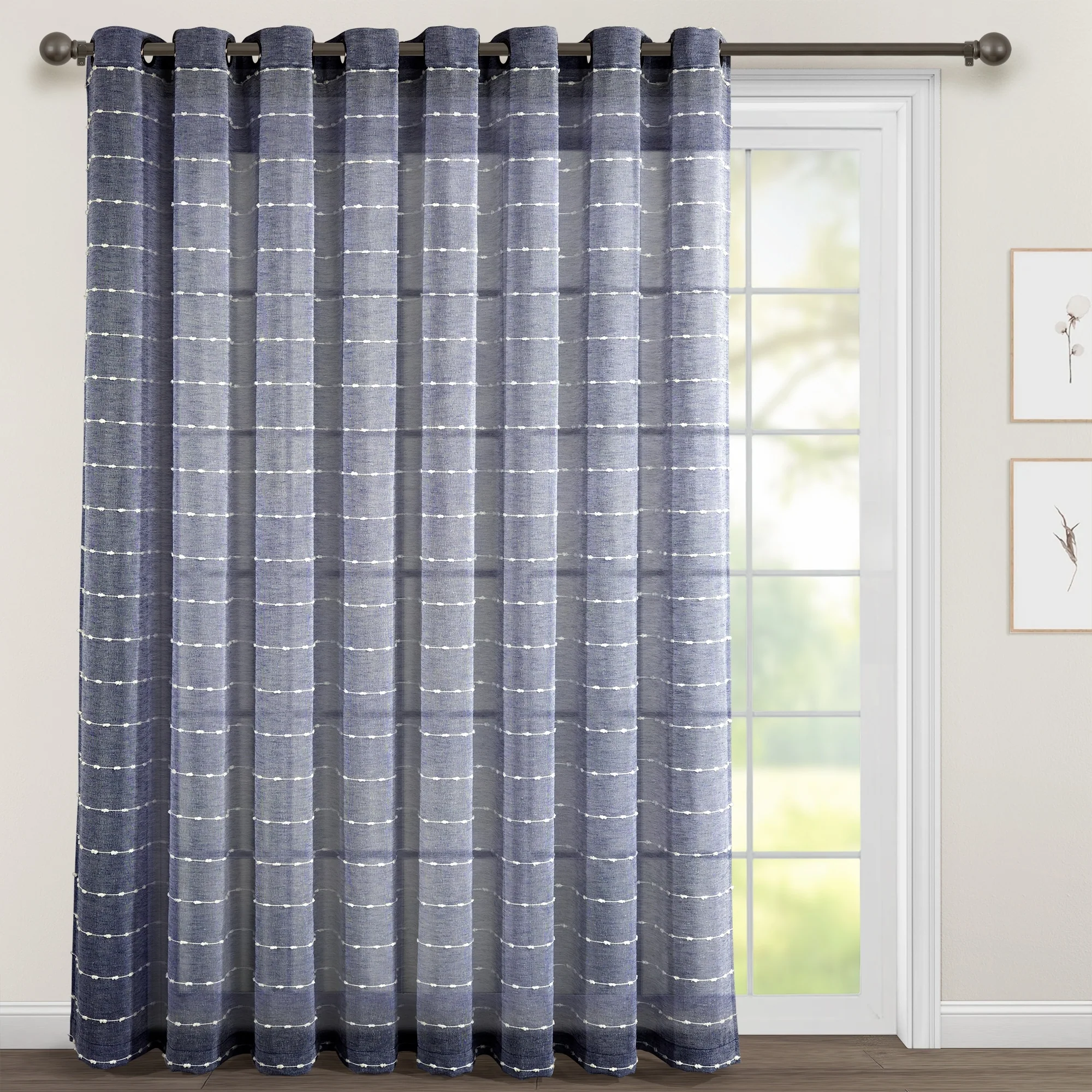 Lush Decor Farmhouse Textured Grommet Sheer Window Curtain Panel Pair