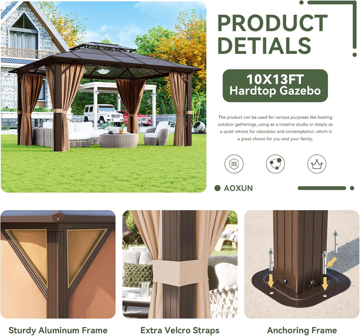 12’X10′ Hardtop Gazebo with Curtains and Netting