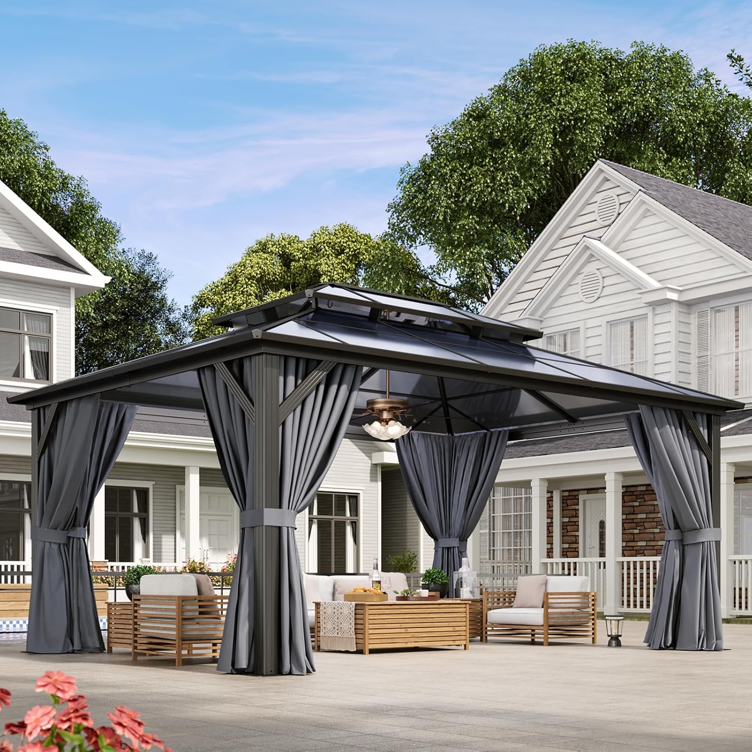 12’X10′ Hardtop Gazebo with Curtains and Netting