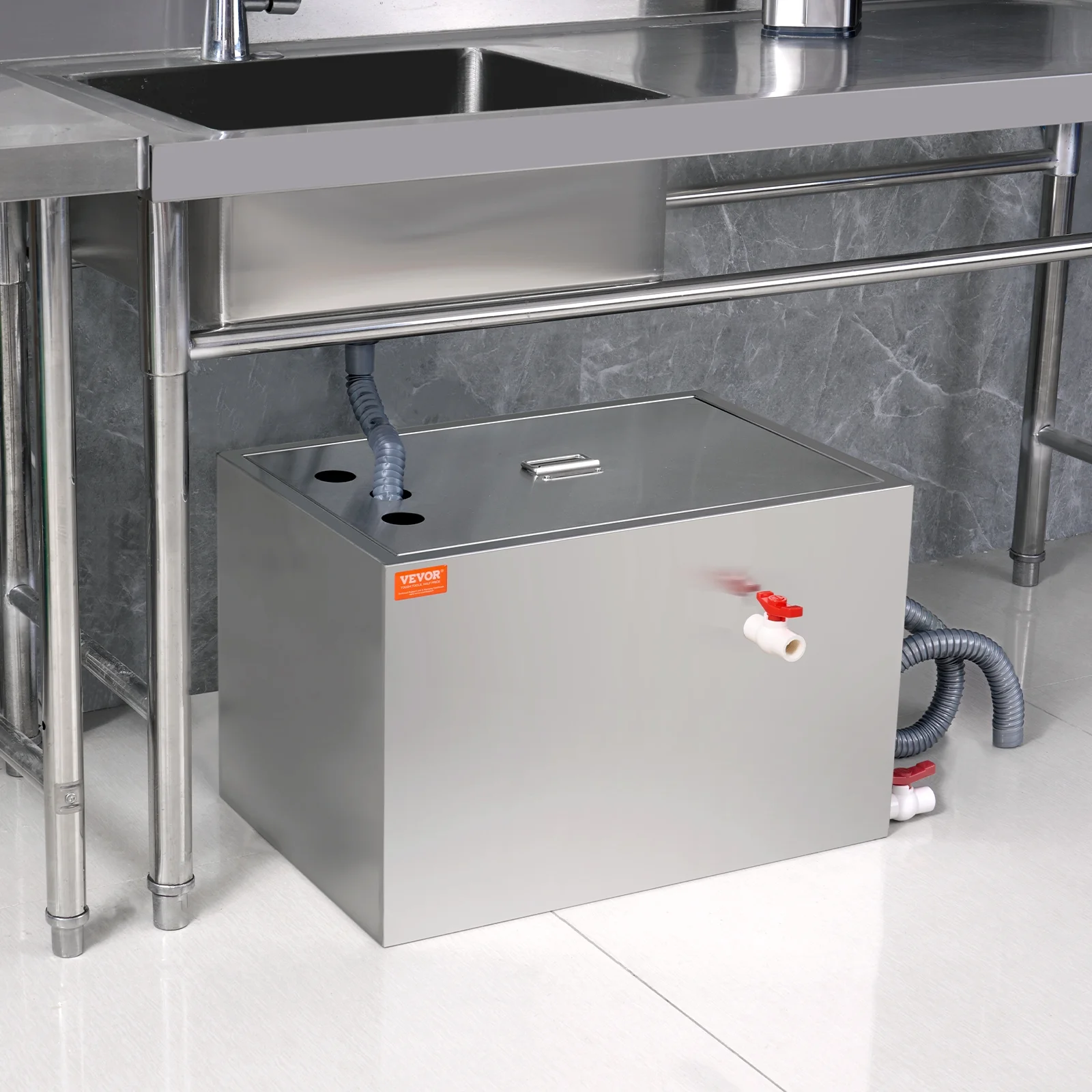 2026 SKYSHALO 40LB Commercial Grease Interceptor Trap - A Stainless Steel Wastewater Filter