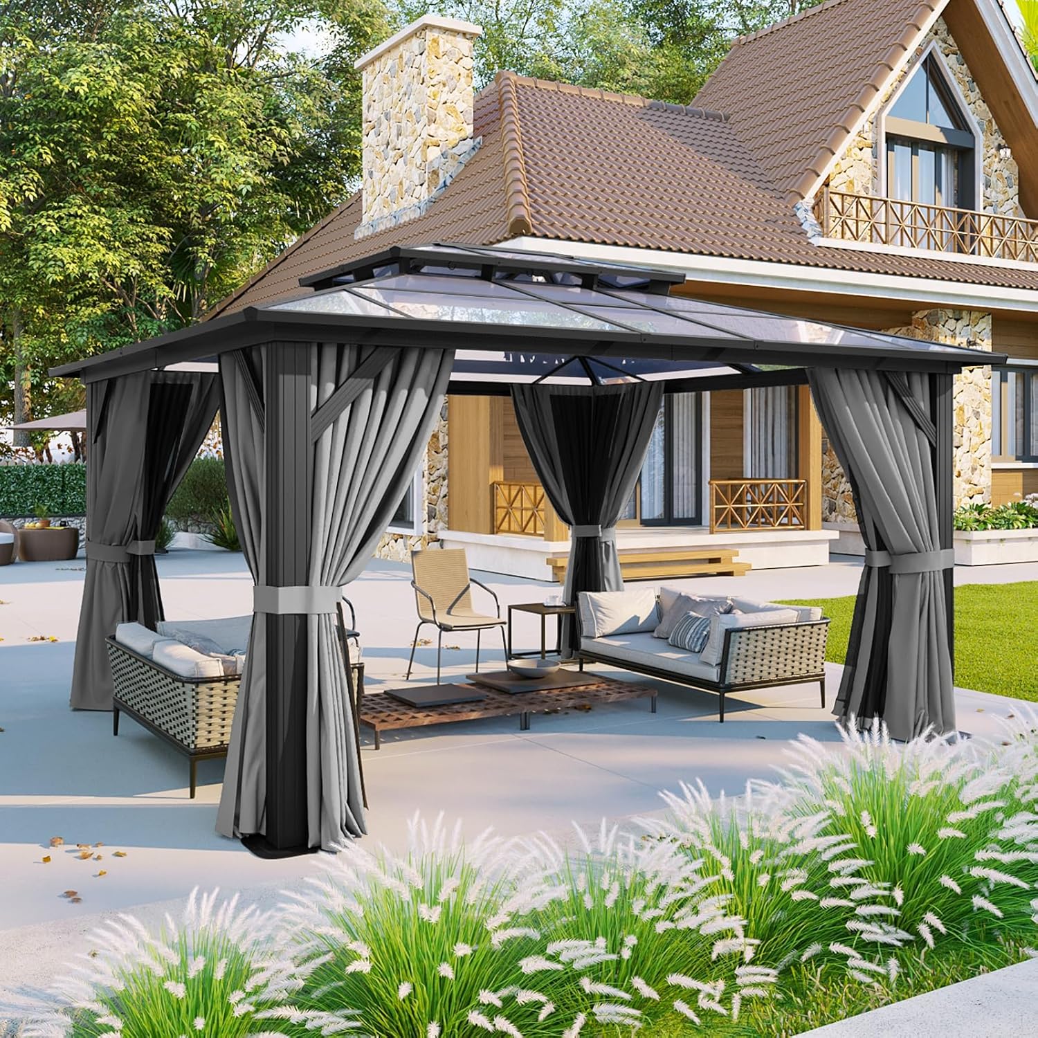 12’X10′ Hardtop Gazebo with Curtains and Netting