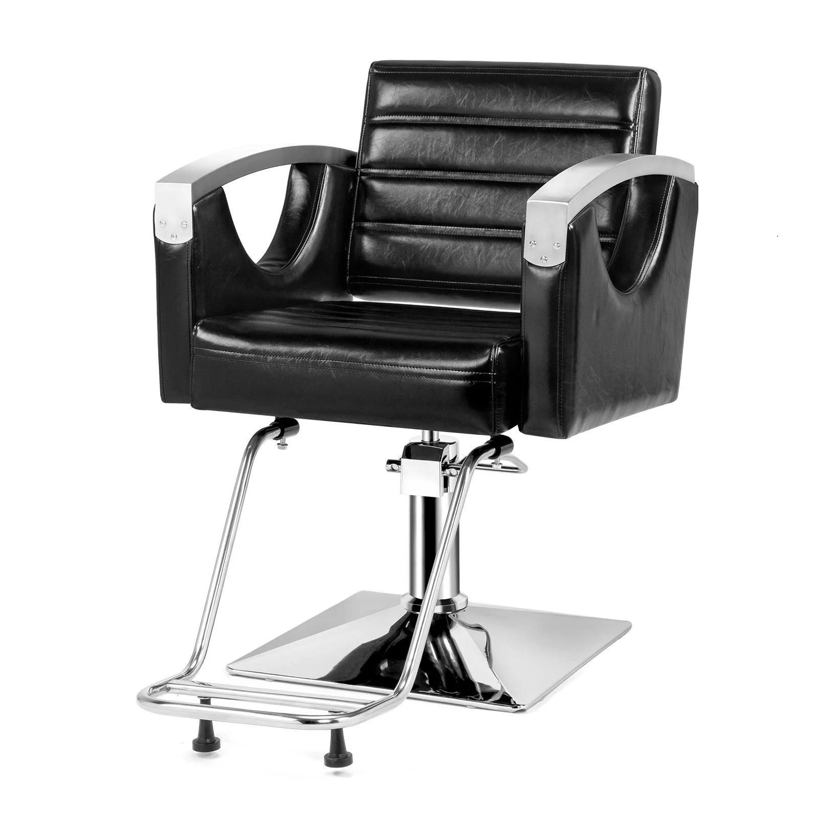 OmySalon Barber Chair Heavy Duty with Stainless Steel Armrest, Black Salon Chair for Hair Stylist, Styling Hairdressing Chair Barbershop Beauty Spa Makeup Equipment