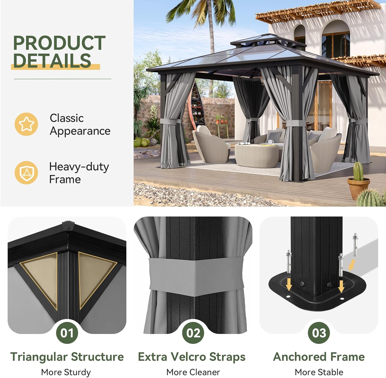 12’X10′ Hardtop Gazebo with Curtains and Netting