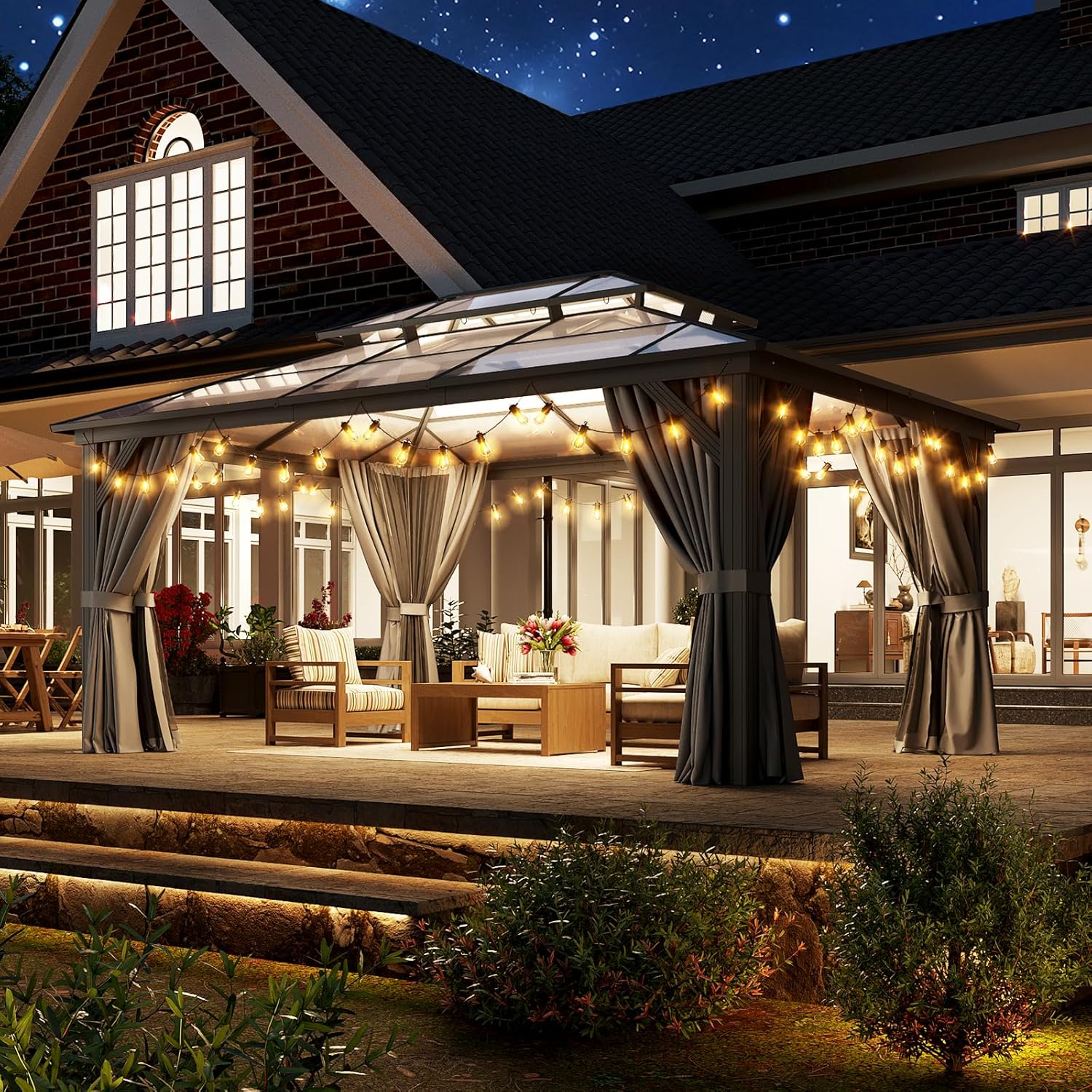 12’X10′ Hardtop Gazebo with Curtains and Netting