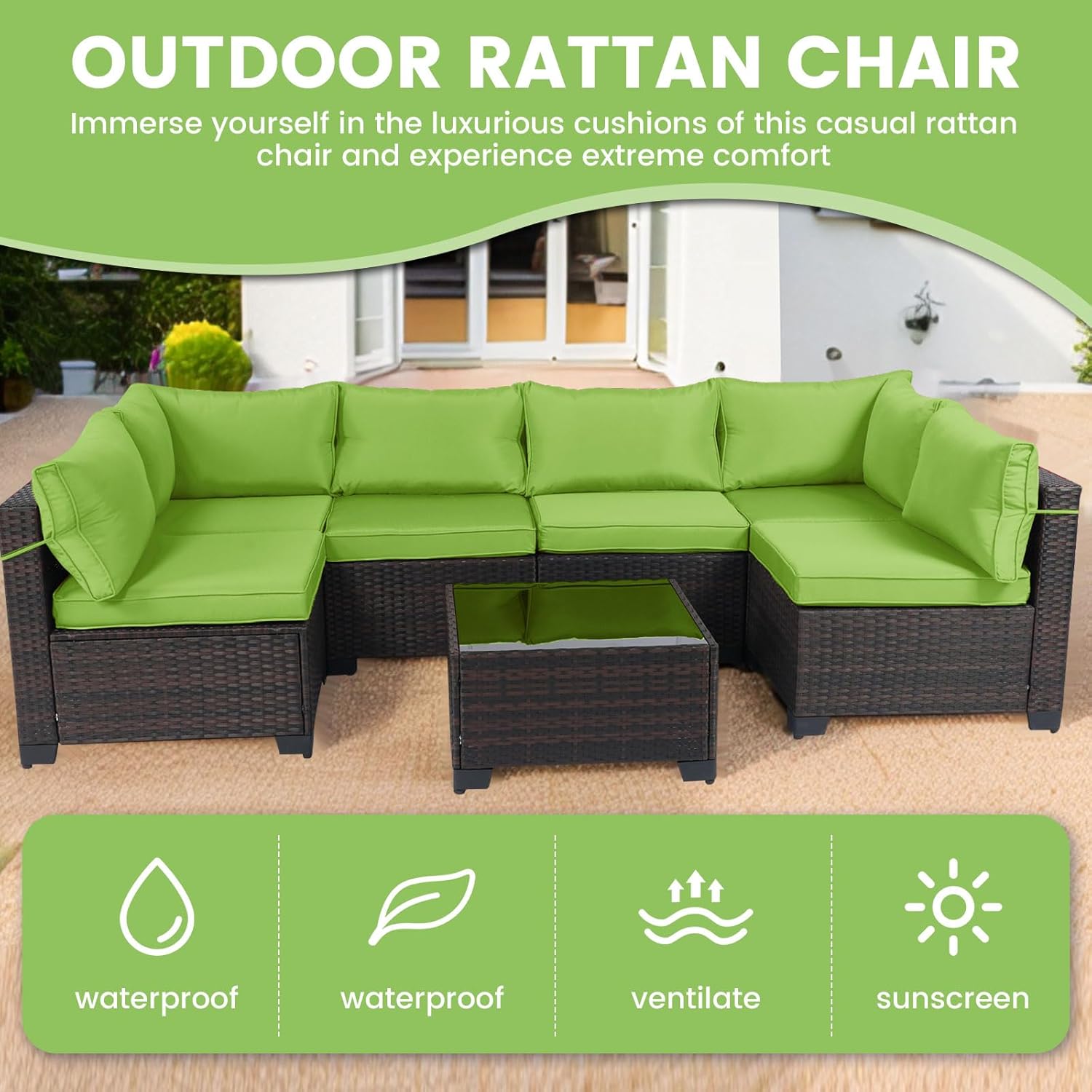 7 Pieces Rattan Patio Furniture Set with Tea Table