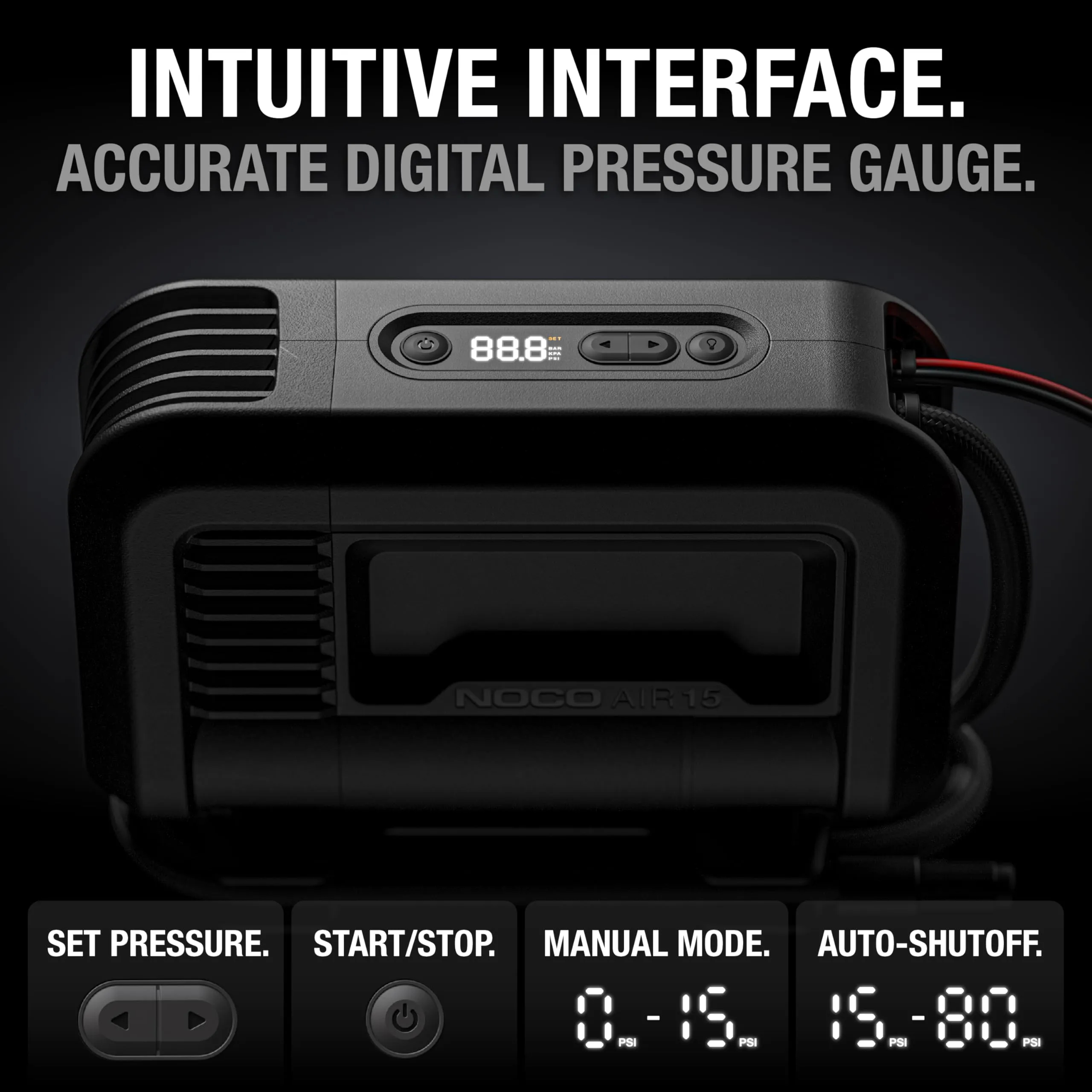 2026 UltraFast 15A Tire Inflator, 12V Portable Air Compressor Pump, Rated at 80 PSI, Inflates Tires from 0-40 PSI in 2.9 Minutes with a Digital Gauge, Smart Pressure and Auto-Shutoff
