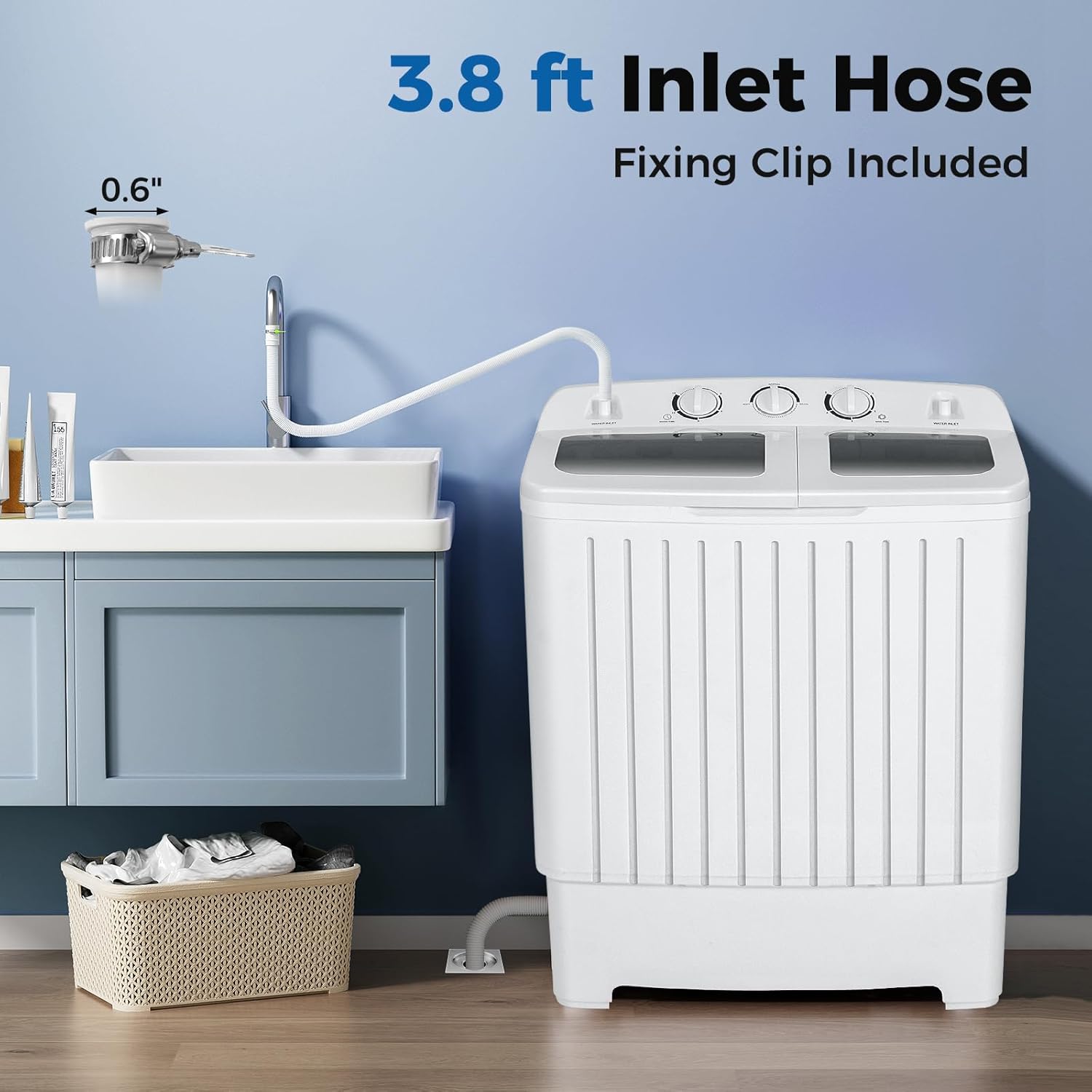 2026 Portable Washing Machine, Twin Tub 20 Lbs Capacity, Washer(12 Lbs) and Spinner(8 Lbs), Durable Design, Timer Control, Compact Laundry Washer for RV, Apartments and Dorms, Grey+White