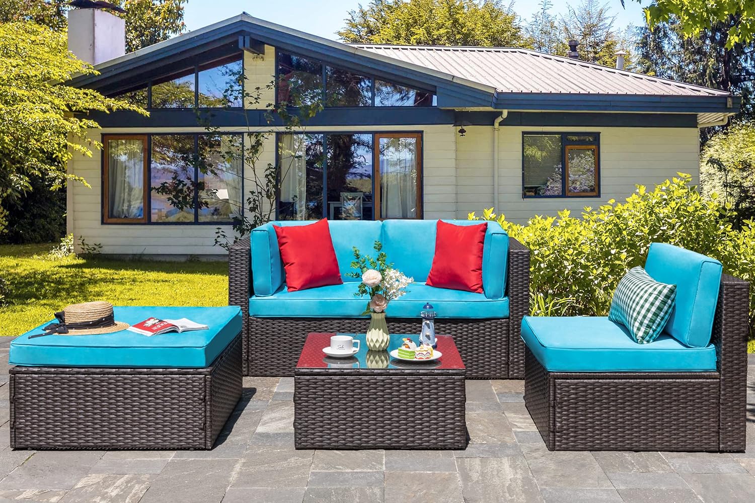 5 Piece All-Weather Patio Furniture Set with Ottoman