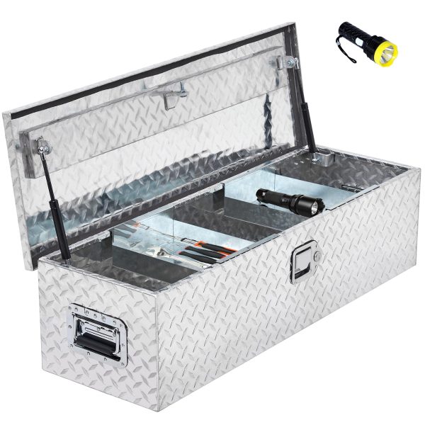 2026 48 Inch Diamond Plate Truck Bed Tool Box with Shelf Silver