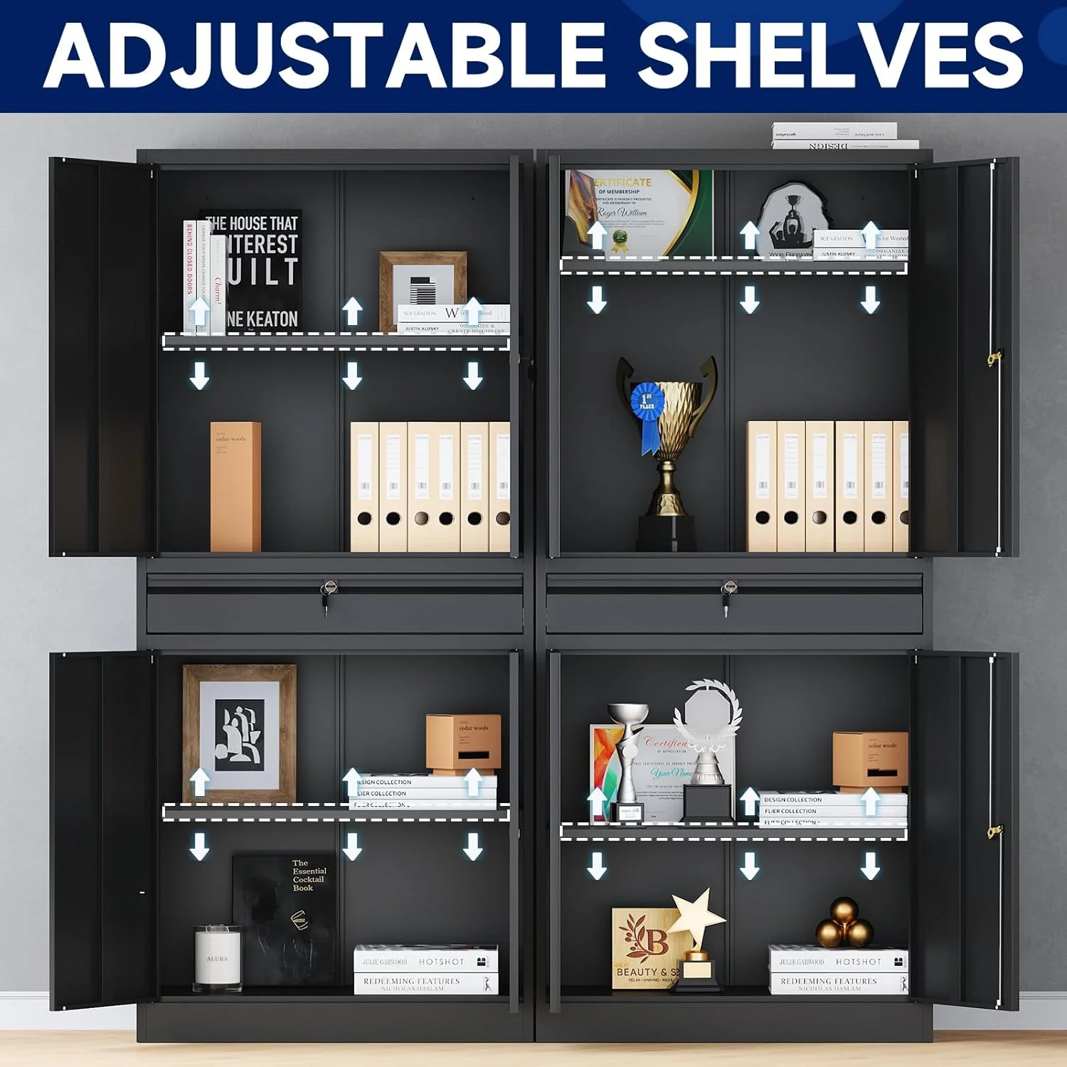 Yizosh Metal Garage Storage Cabinet with Locking Doors and Adjustable Shelves, Tool Storage Cabinet with 1 Drawer - 71