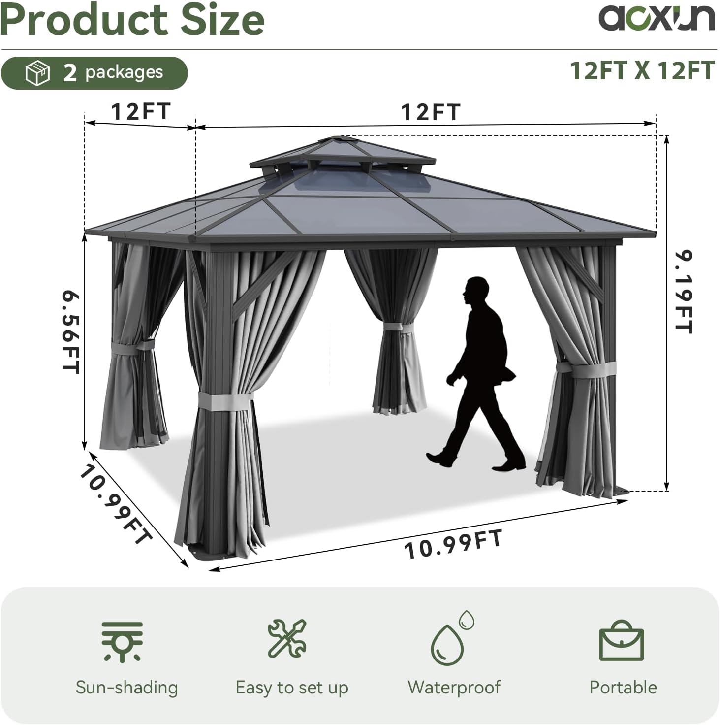 12’X10′ Hardtop Gazebo with Curtains and Netting