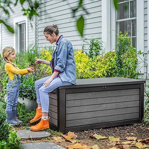 2026 165 Gallon Weather Resistant Resin Deck Storage Container Box Outdoor Patio Garden Furniture, Brown