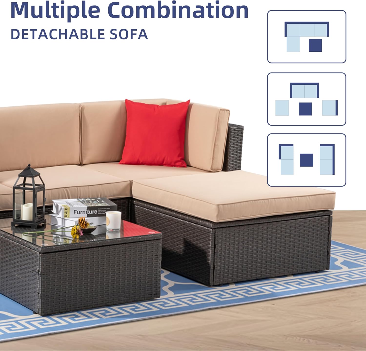 5 Piece All-Weather Patio Furniture Set with Ottoman