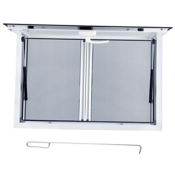 2026 Concession Window 36W x 36H Aluminum Alloy Food Truck Service Window with Sliding Screens & Awning Door, Hydraulic Lift, Locking Mechanism, Versatile for Catering