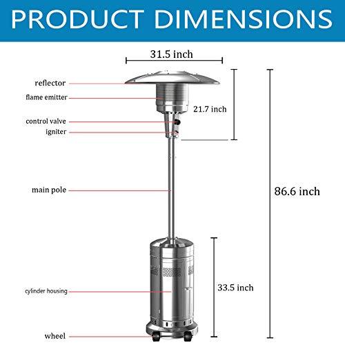 2026 2 Set 48,000-BTU Umbrella Patio Propane Heater with Wheels,Stainless Steel Patio Heater,Stainless Steel Floorstanding Liquid Propane Heater Outdoor Patio,Patio Heater Standing Outdoor (Color:Silver)