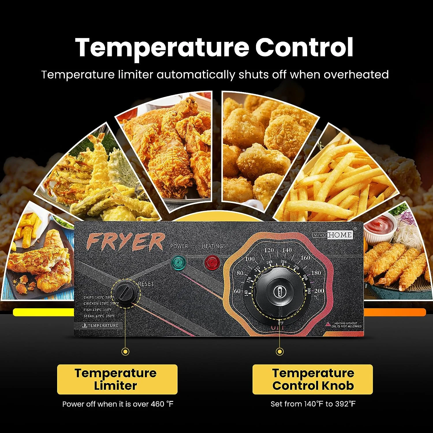 2026 VIVOHOME 2500W 10.6 QT Electric Deep Fryer with 6.3 QT Removable Basket, Temperature Adjustable 140-392℉