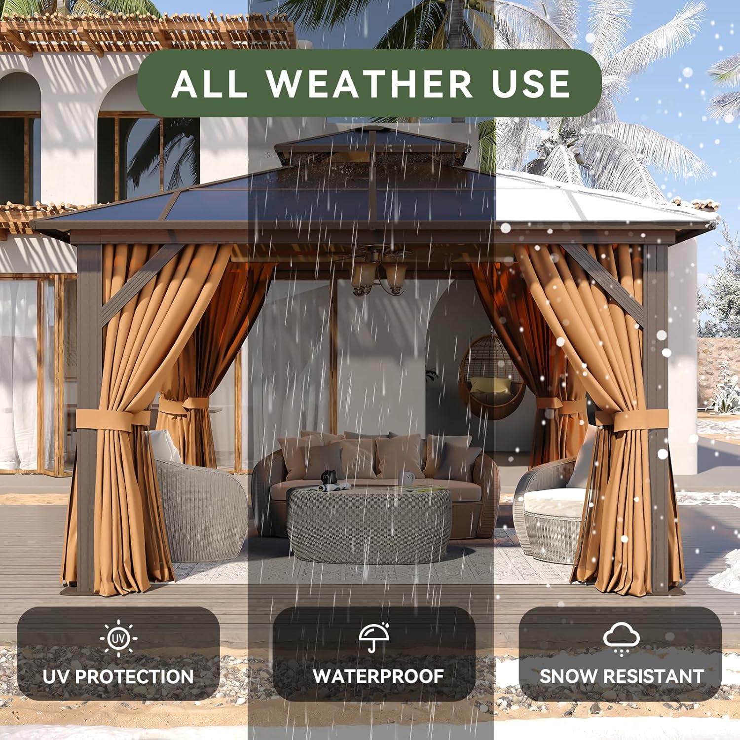 12’X10′ Hardtop Gazebo with Curtains and Netting