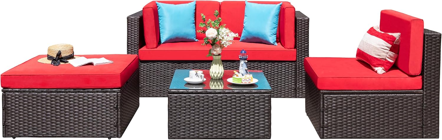 5 Piece All-Weather Patio Furniture Set with Ottoman