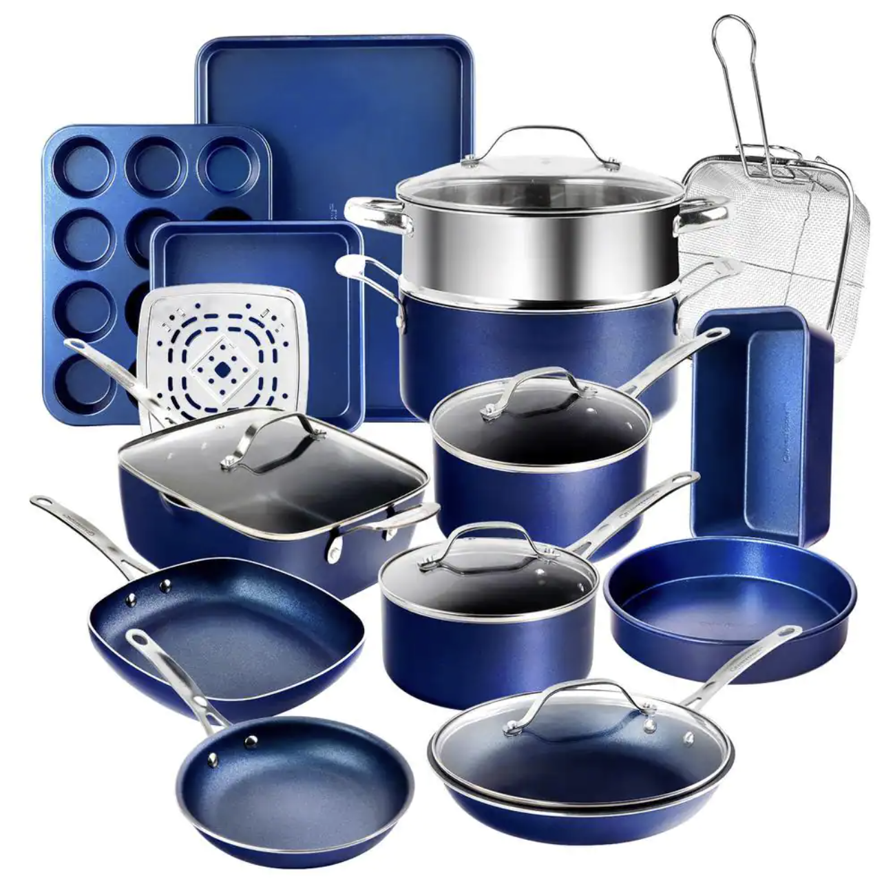 Granitestone Classic Blue 20-Piece Aluminum Ultra-Durable Non-Stick Diamond Infused Cookware and Bakeware Set?? Last Day For Clearance