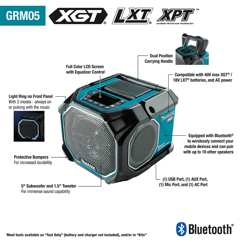 2026 Makita GRM05 40V max XGT 18V LXT Bluetooth Job Site Speaker - Bare Tool