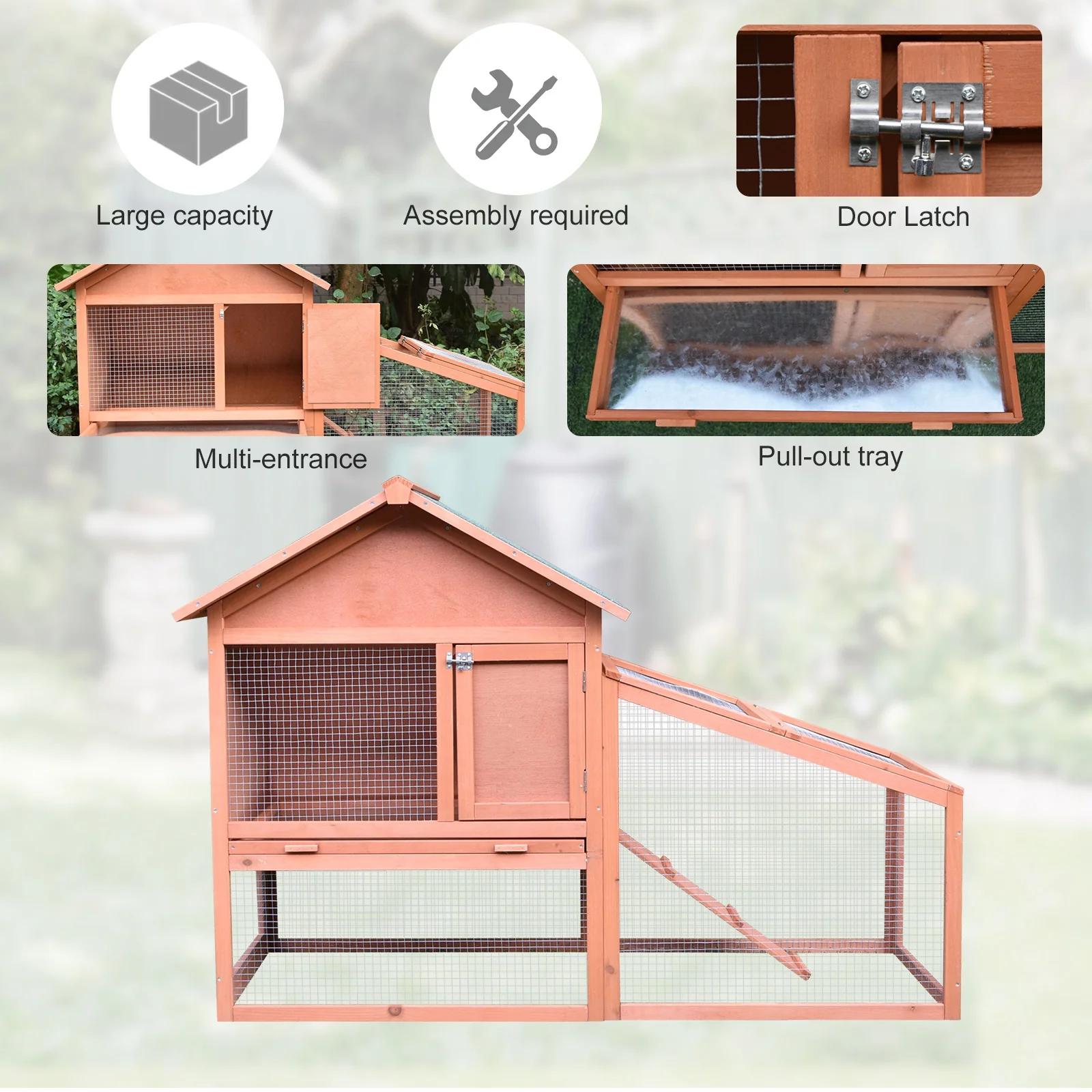 PawHut Large Two-Level Outdoor Rabbit Hutch with Side Room, Asphalt Roof, and Spacious Run