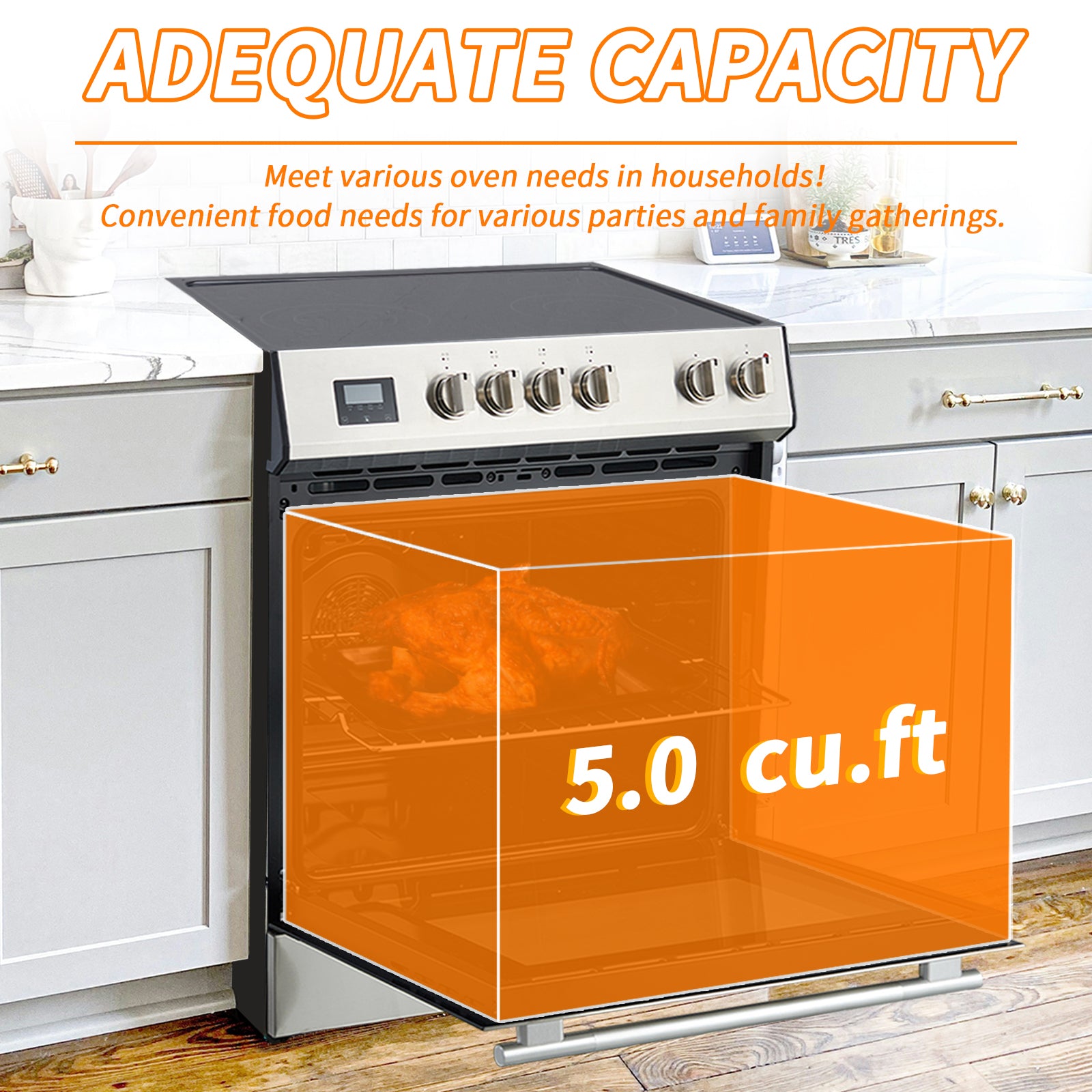 2026 Front Control Electric Range Oven with 5 Cooktop Elements with 6 Cooking Power Options, Freestanding Oven, 5.0 cu. ft. Capacity Stainless Steel